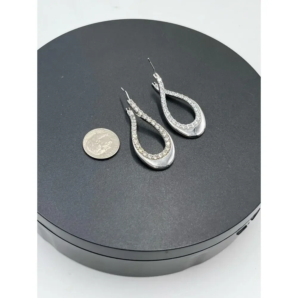 Vintage Designer CZ 925 Sterling Silver Twisted 3D Leverback‎ Dangle  Earrings